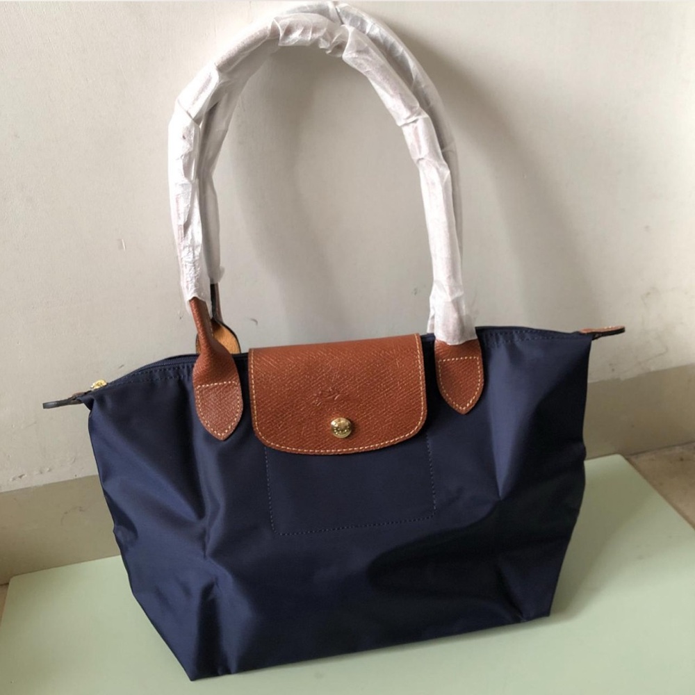 Longchamp Blue and Brown Laptop Bag with Leather Accents